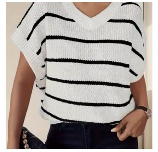 Striped V-Neck Knit Sweater