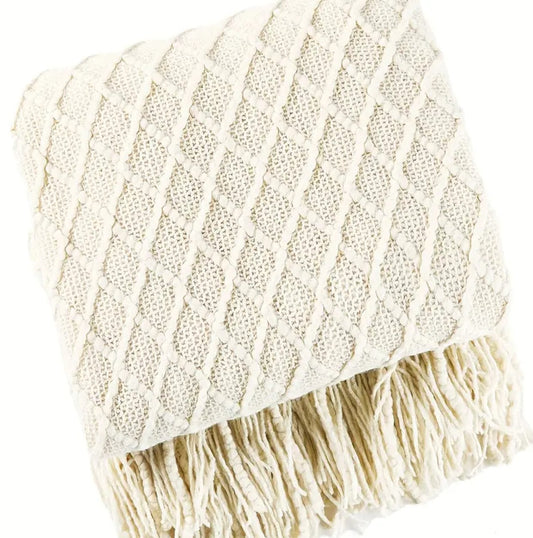 White Nordic Knitted Blanket