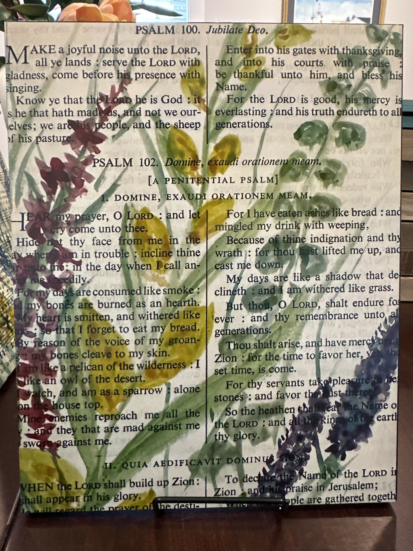 Psalm 100 on 8x10 wood panel w/stand