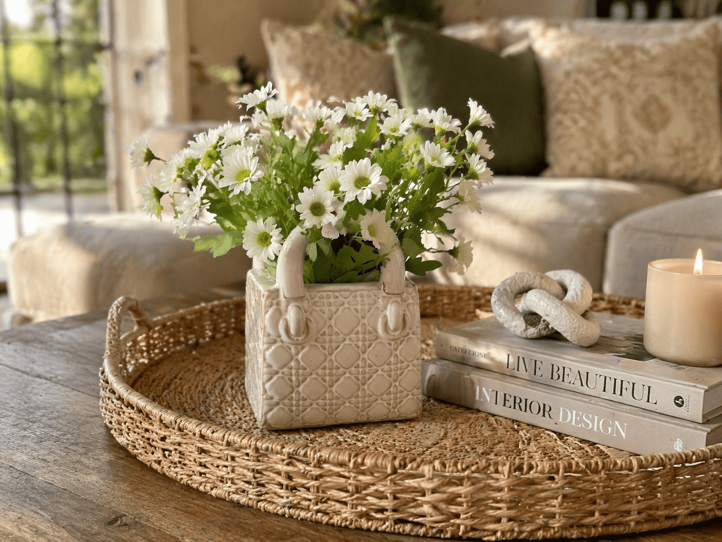 Purse silk flower planter