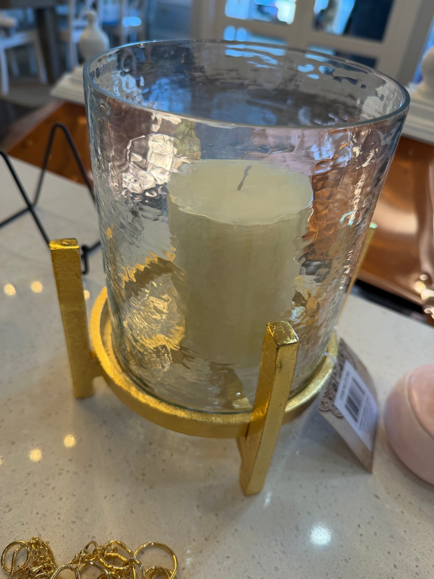 Pebble Glass and Gold Candle Holder