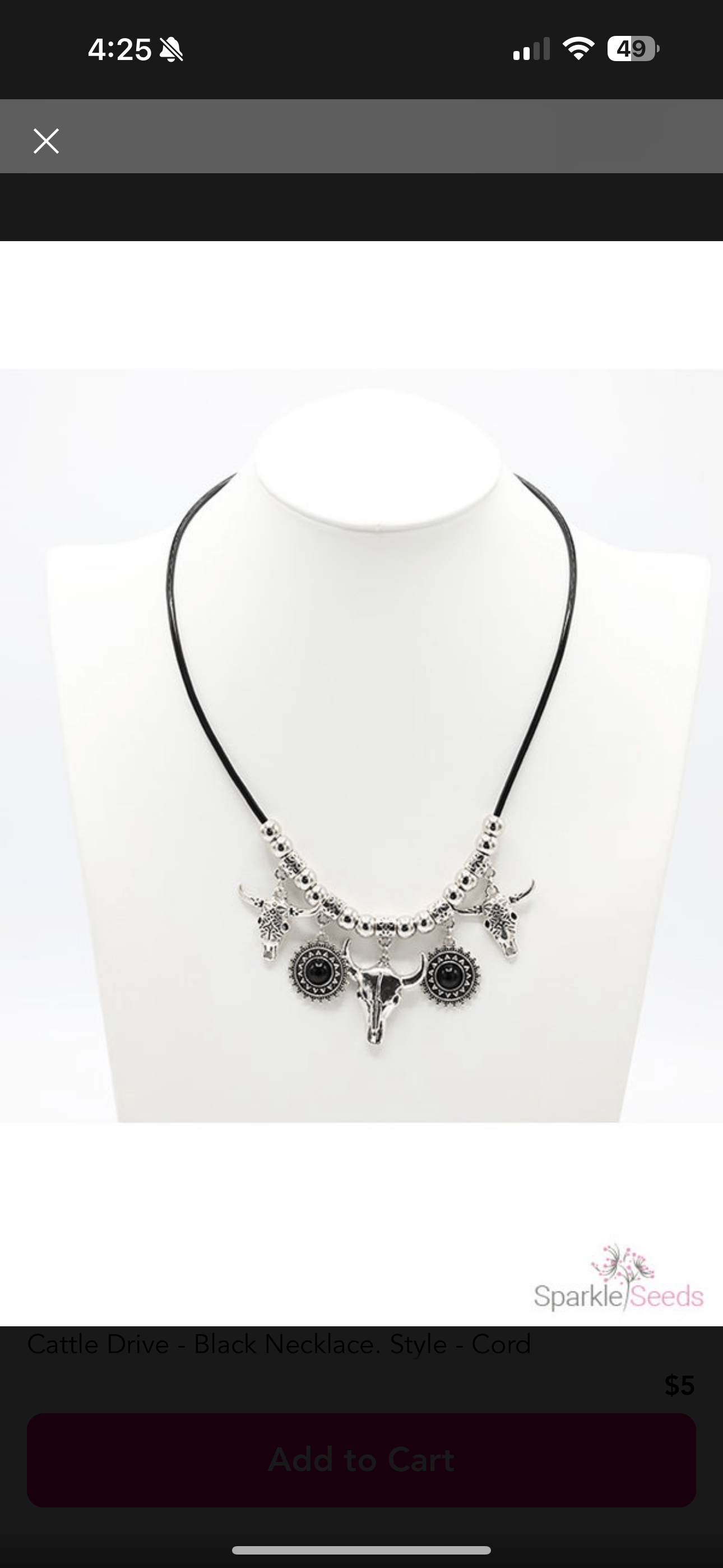Cattle Drive Black Necklace SS