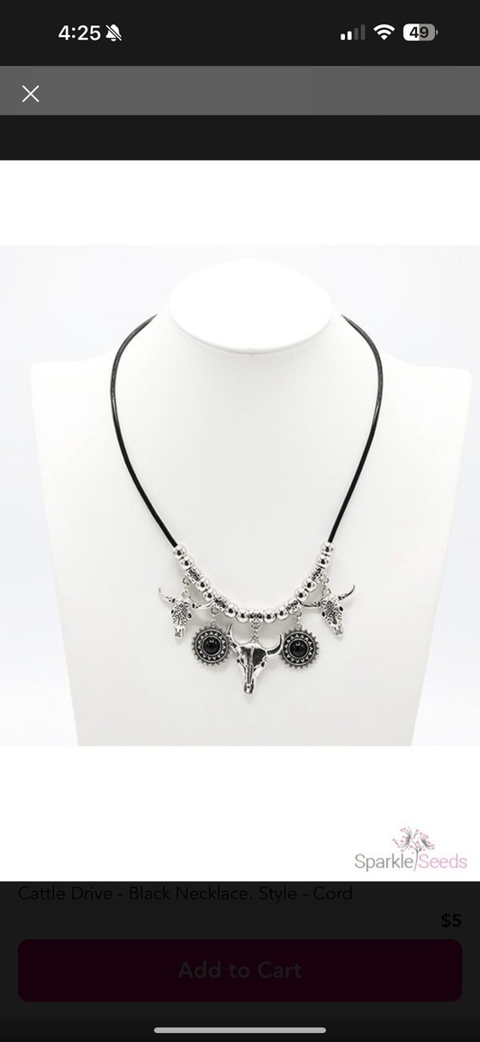 Cattle Drive Black Necklace SS