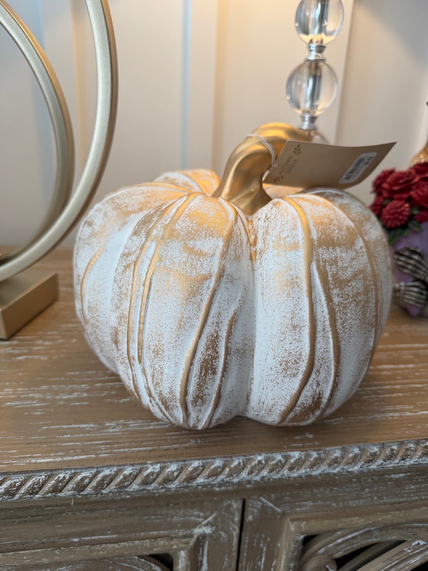 Large Gold and White Clay Pumpkin