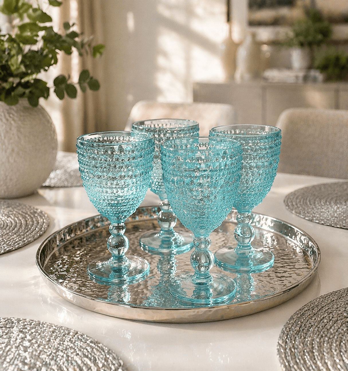 Stemmed Blue Hobnail