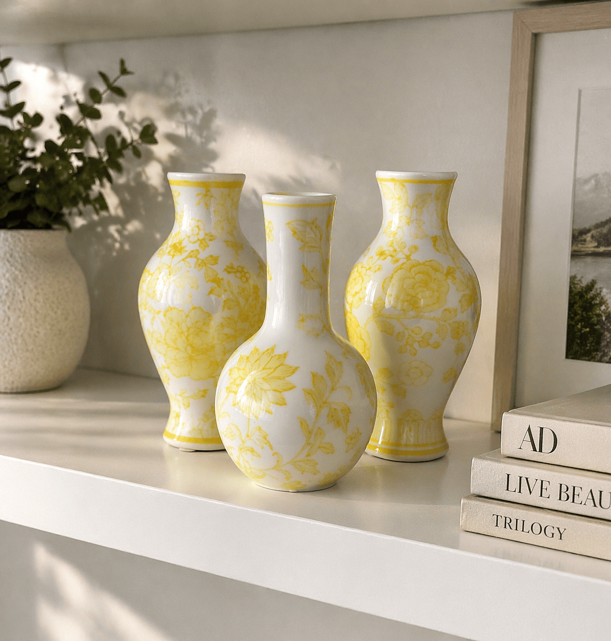 Summer yellow and white bud vases