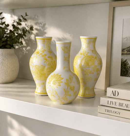 Summer yellow and white bud vases