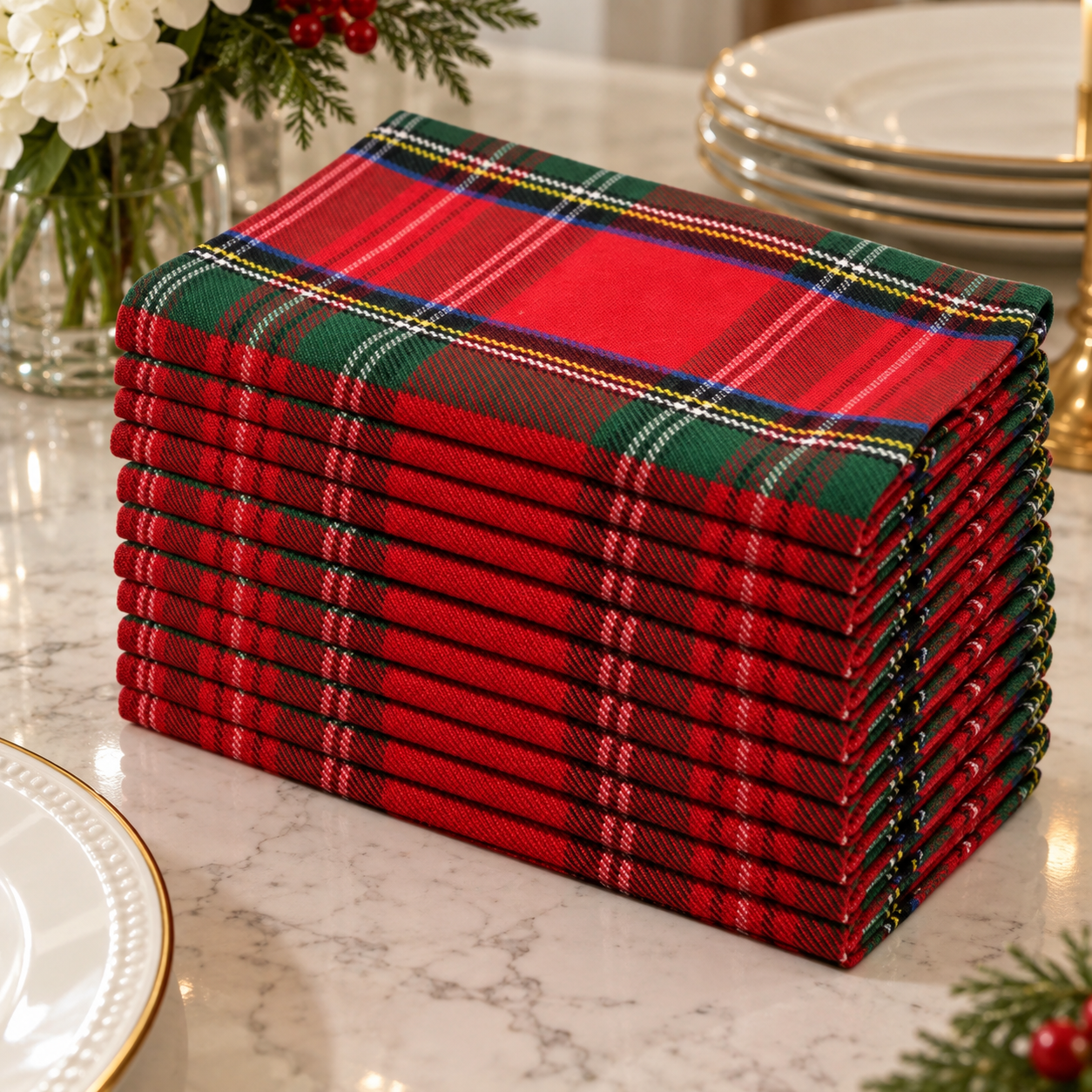 Set of 4 red Plaid napkins