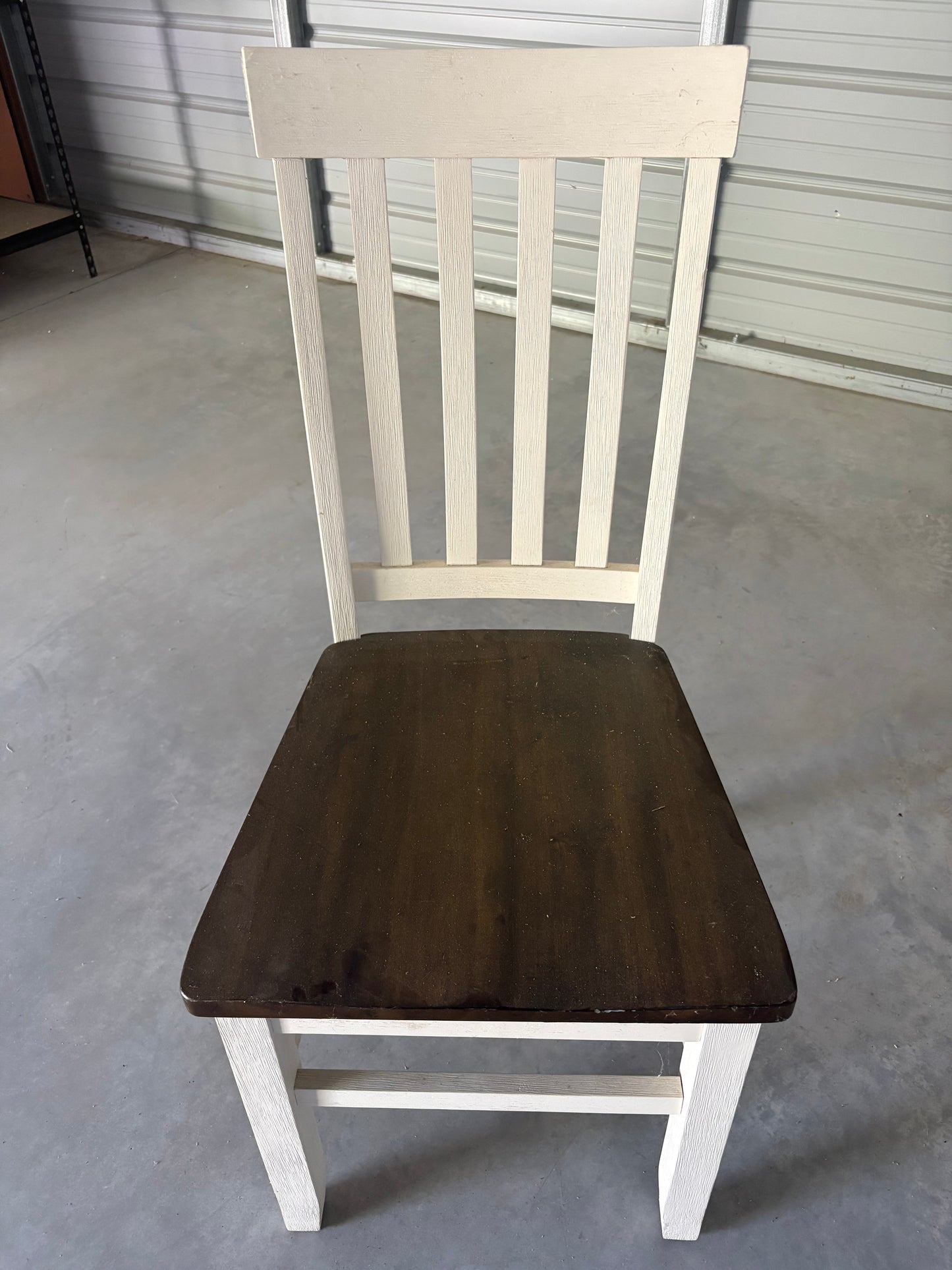 White Chairs with Walnut Seat