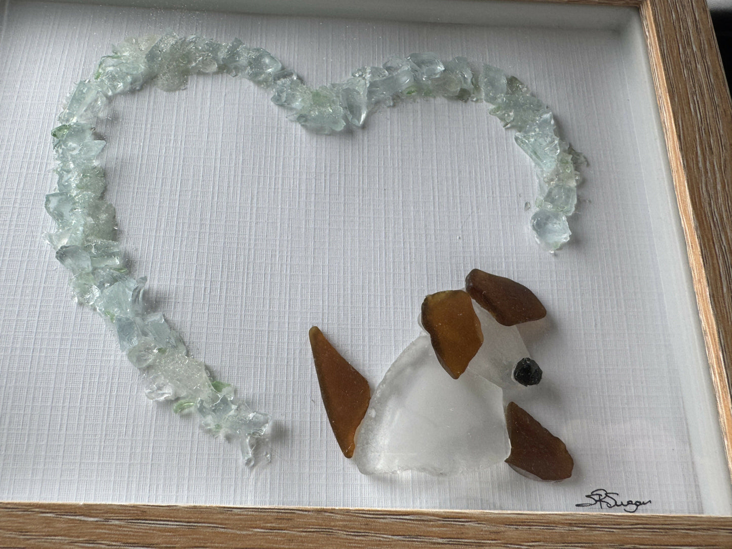 Glass Heart Brown White Dog