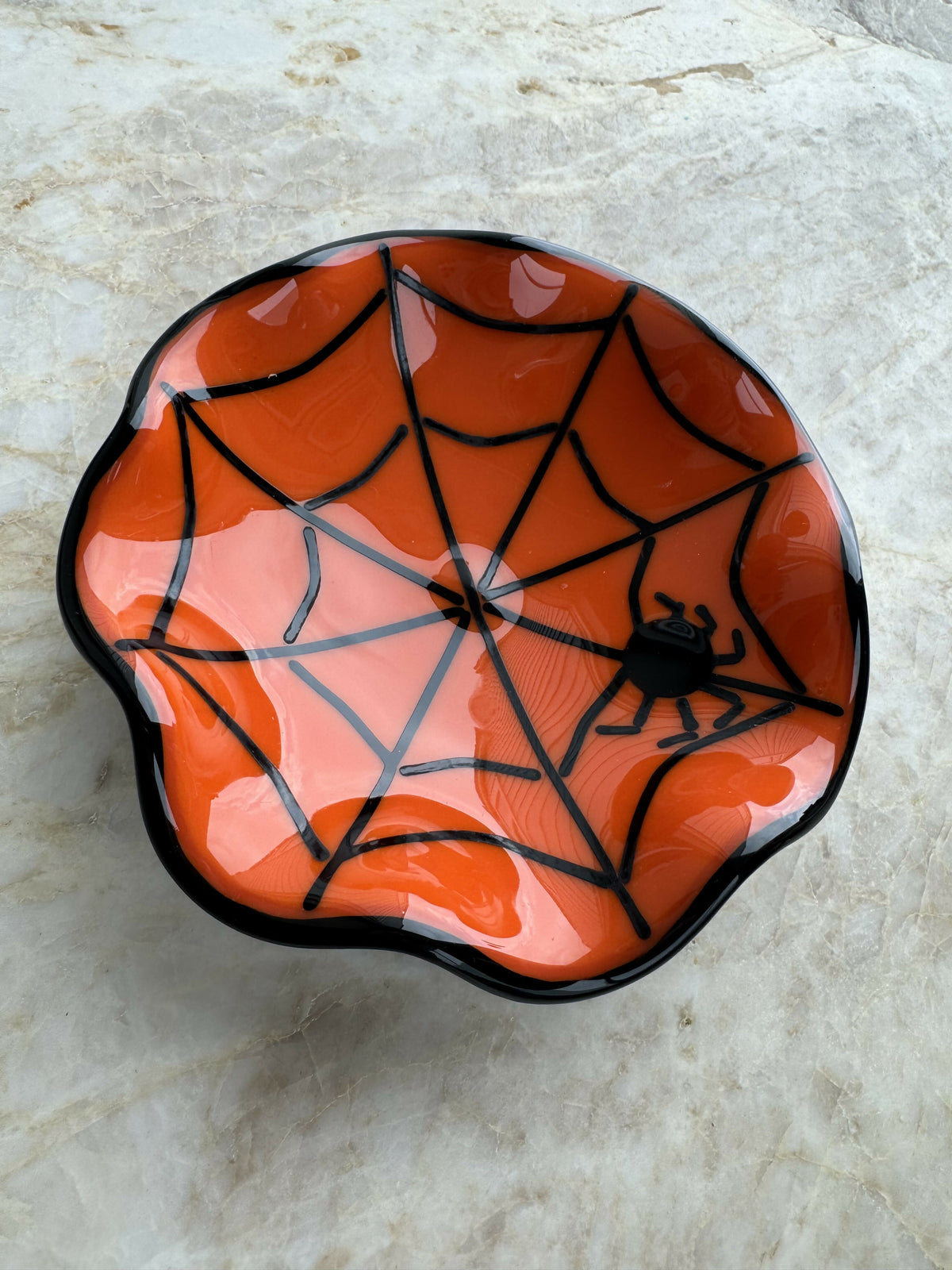 Orange spider web bowl