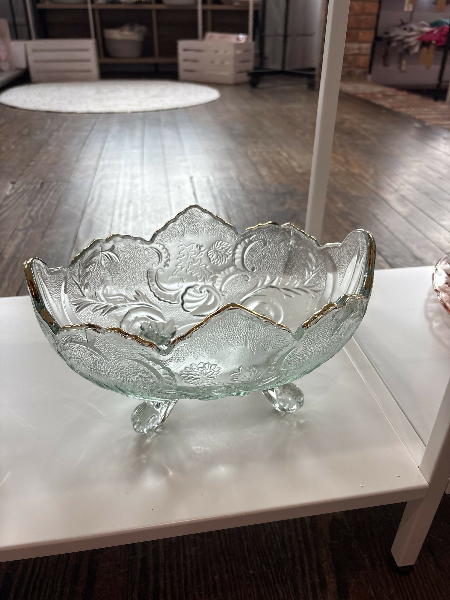 Jeanette glass light green footed bowl