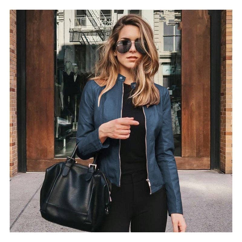 Fashionable Solid Color PU Leather Suit Jacket