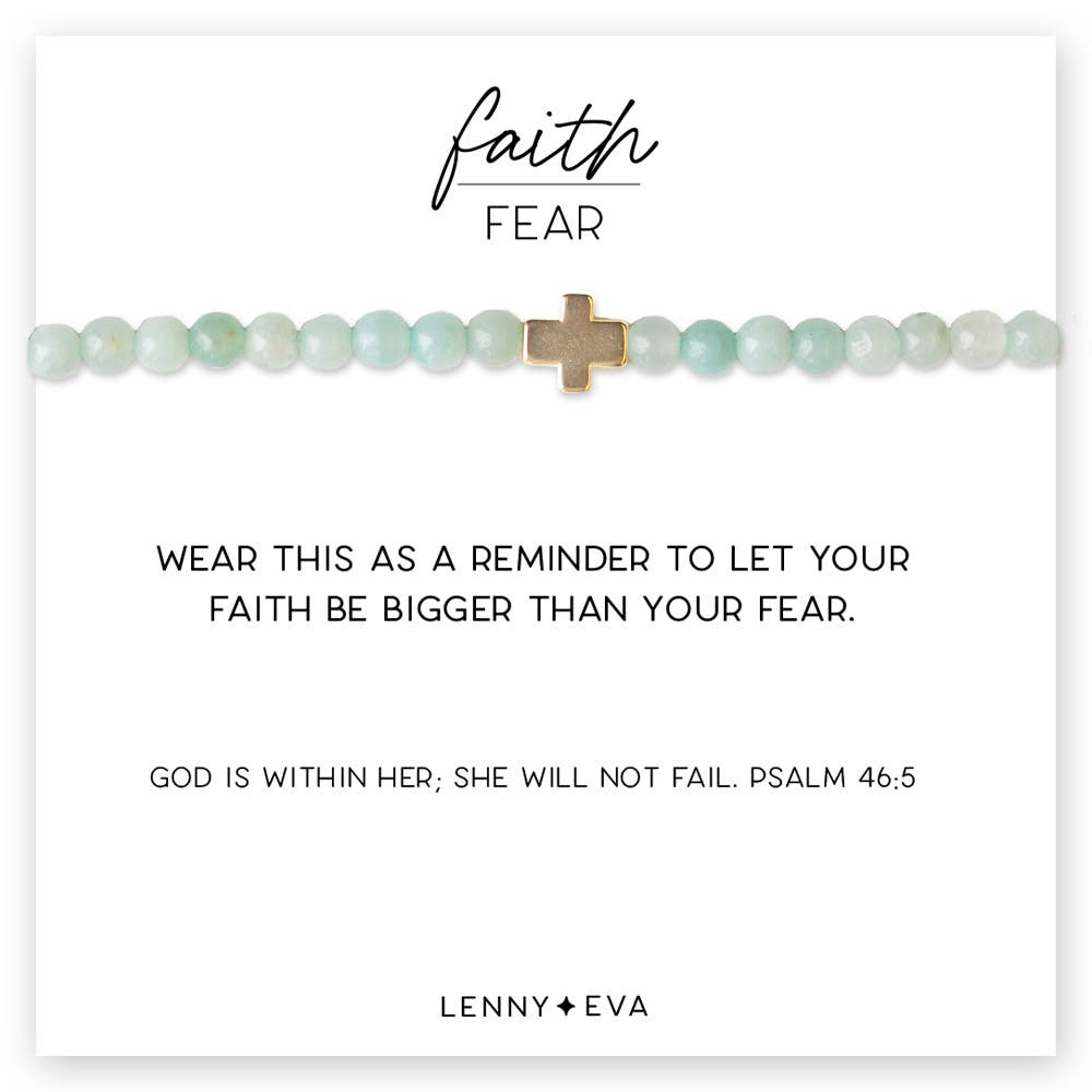 Faith Over Fear Amazonite Stretch Bracelet w/ Cross