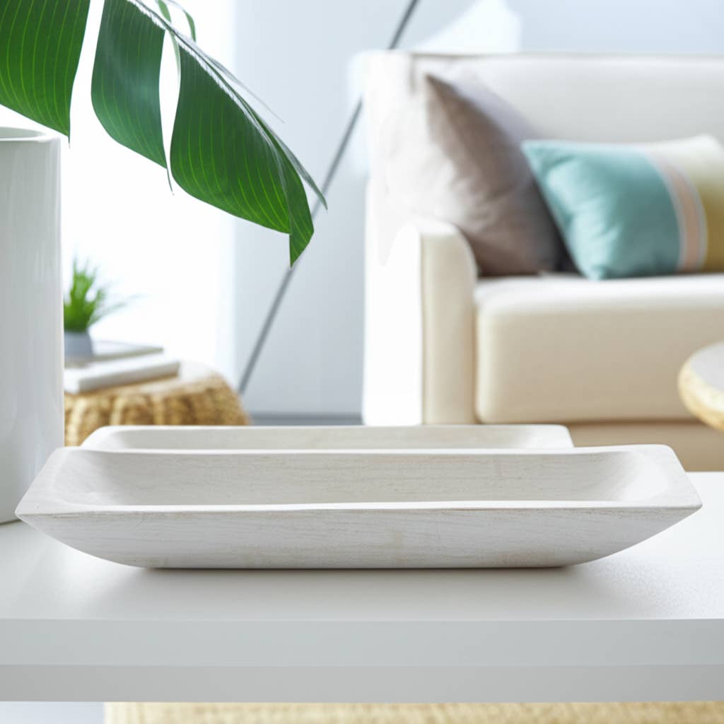 White 15in. Wooden Rectangular Coastal Trays