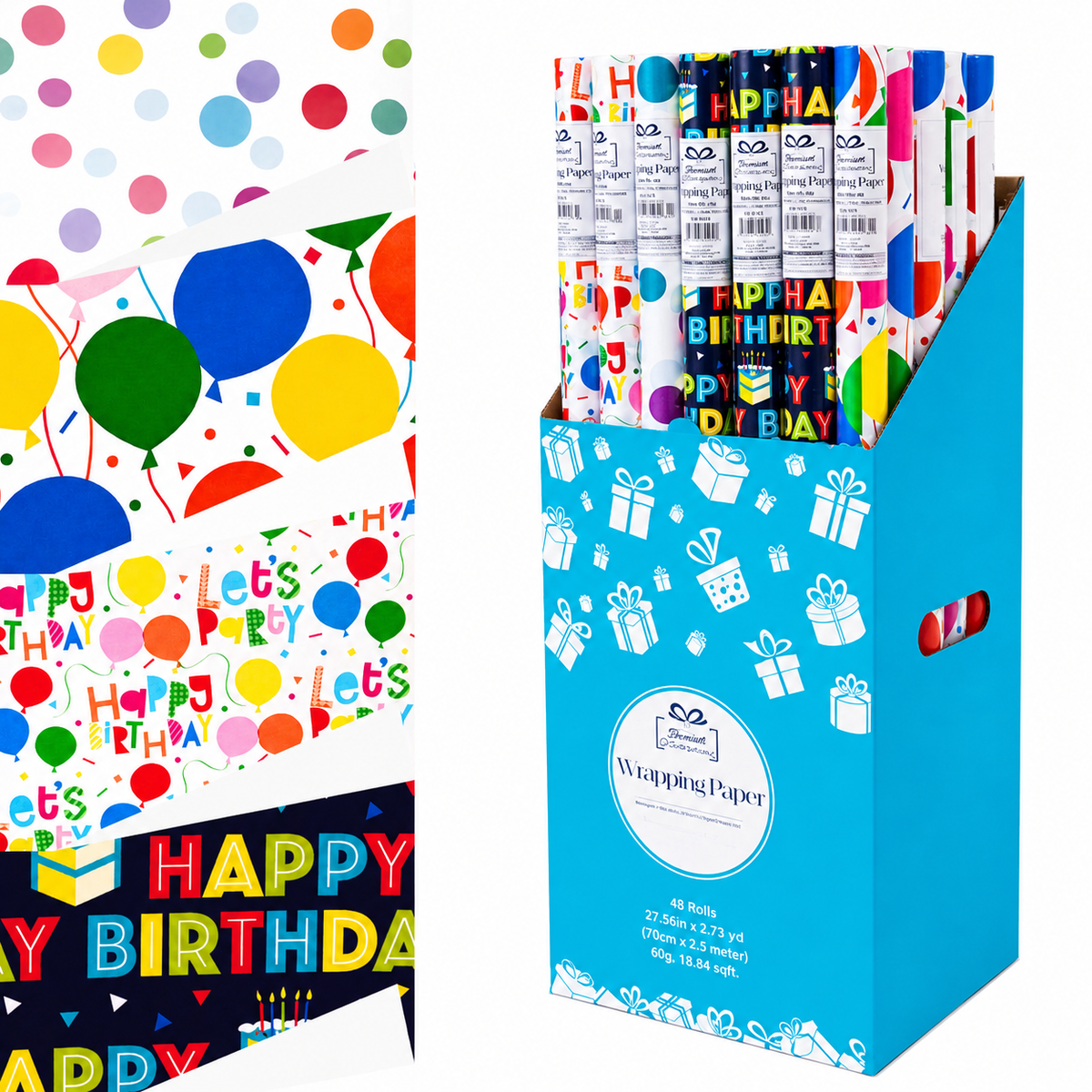 Happy Birthday Gift Wrapping Paper Rolls 48 Count