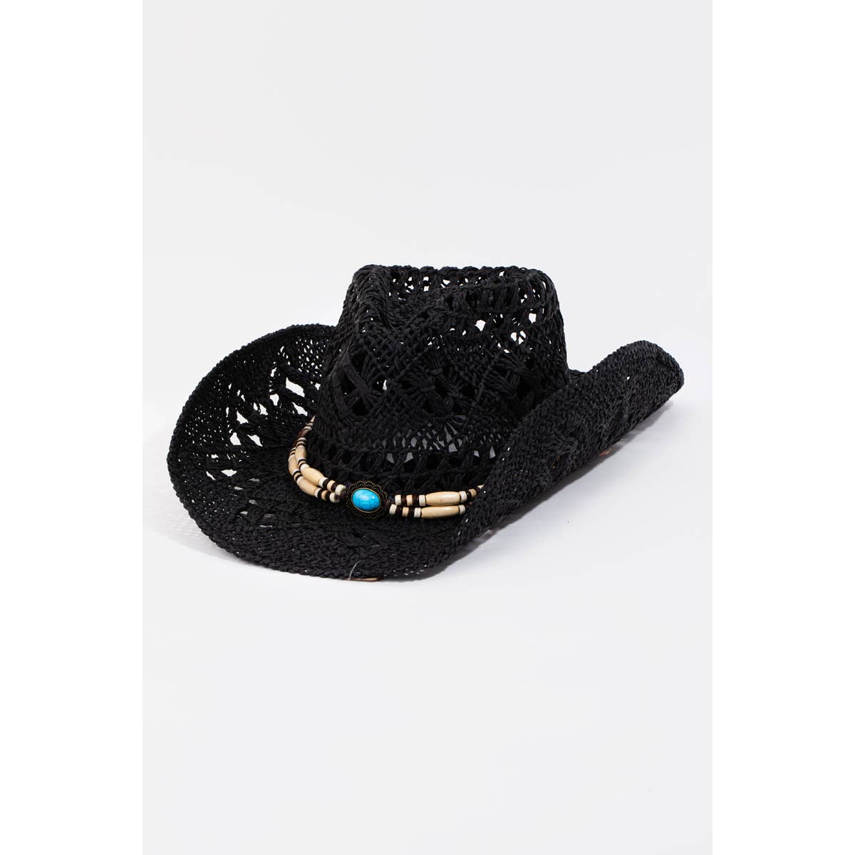 Straw Braided Beaded Strap Cowboy Hat