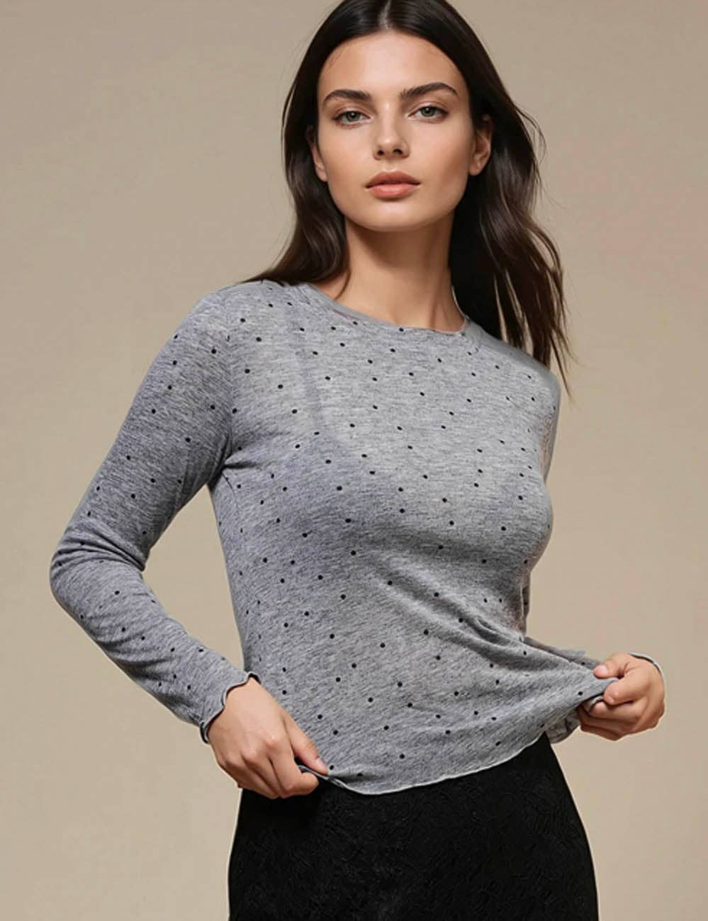 Ladies Dot Print See Sheer Layring Top SKT50744