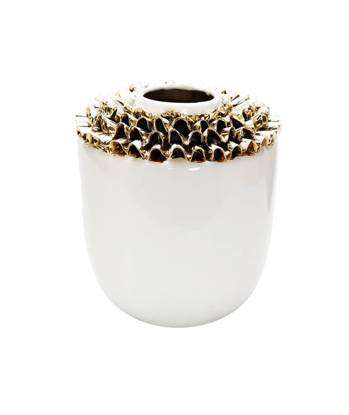 10"H White Ceramic Vase Gold Design