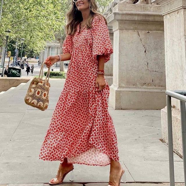 Geometric Abstract Collage Puff Sleeve Dress