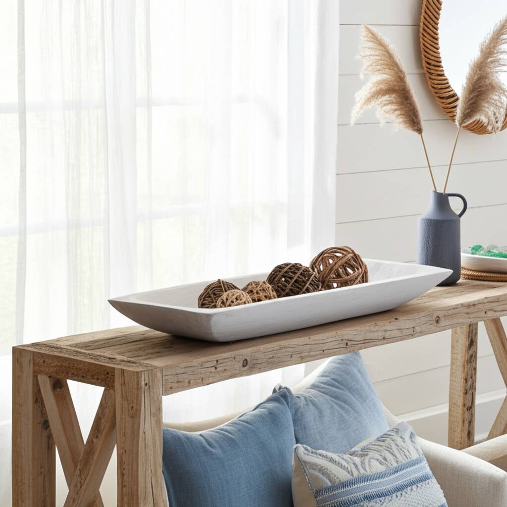 White 15in. Wooden Rectangular Coastal Trays