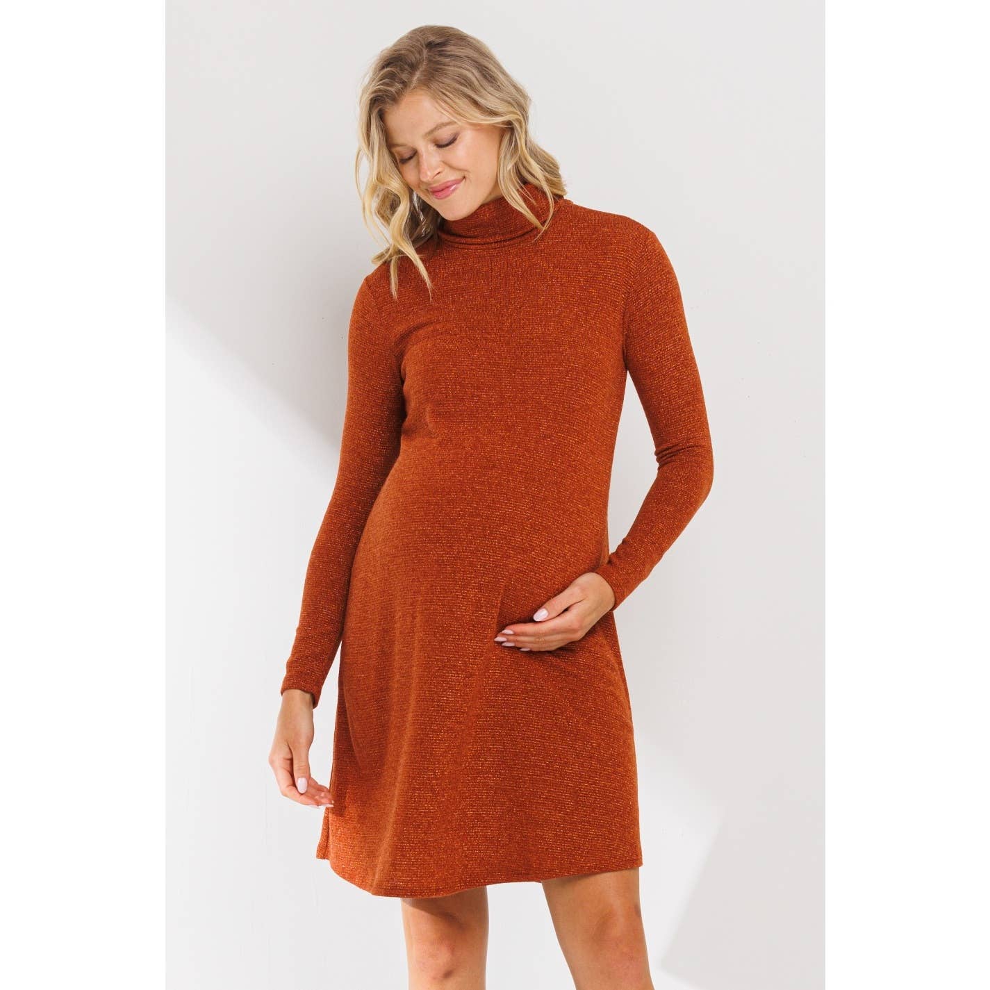 Turtle Neck Shimmer Knit Maternity Dress