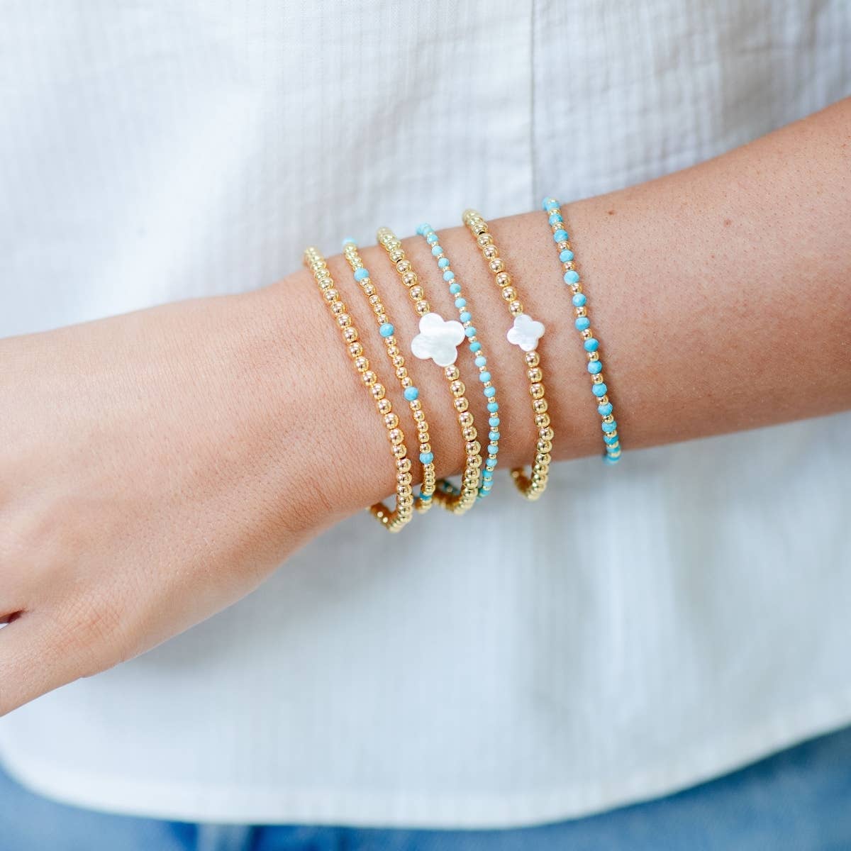 Assorted Size Stone And Beaded Stretch Bracelet