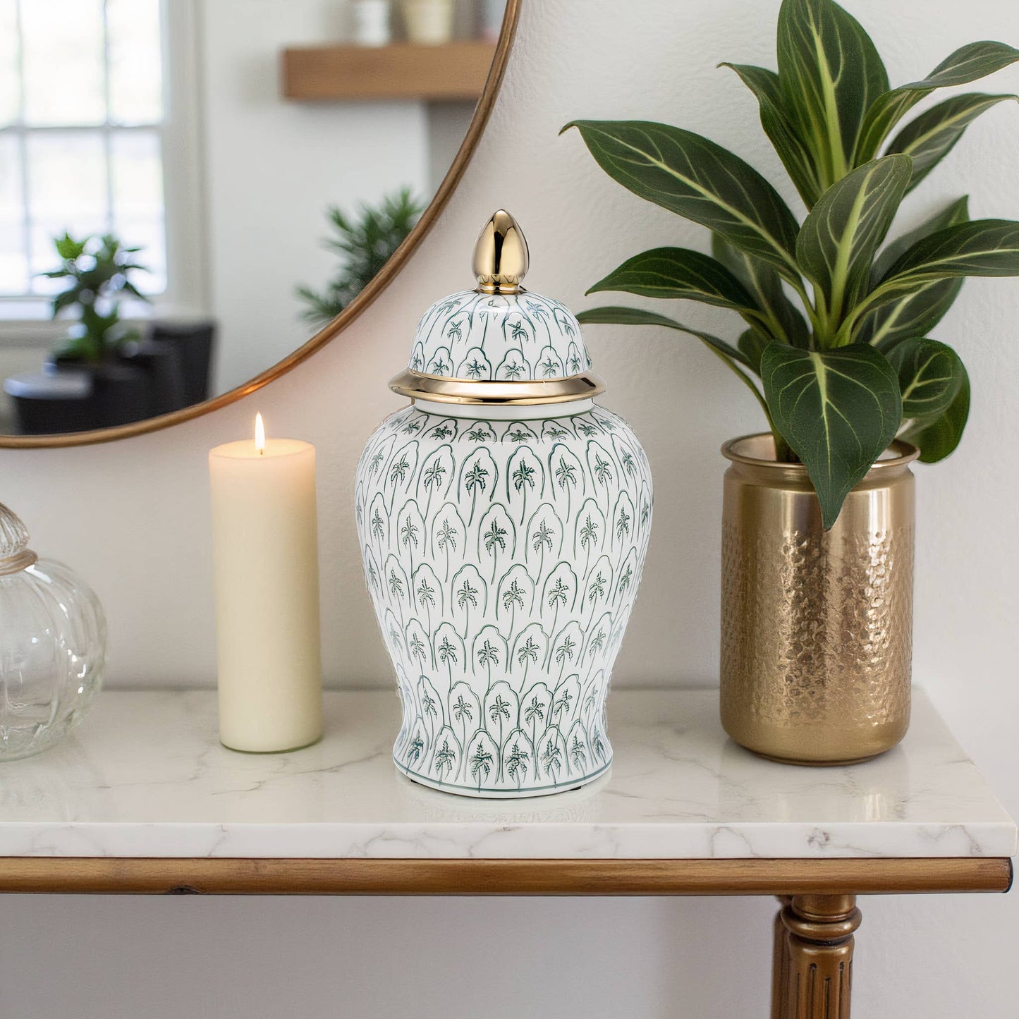 Ceramic Accents Lidded Decorative Ginger Jar - Green, 18 in.