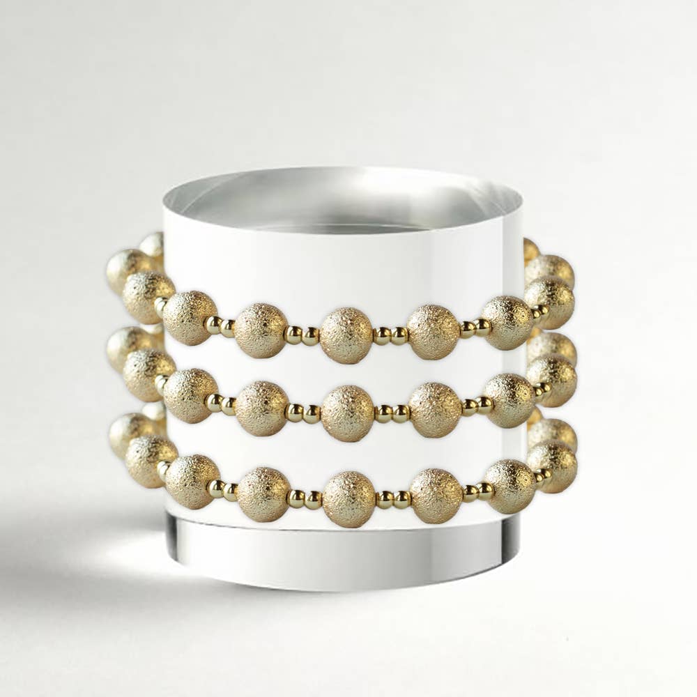 Tarnish Resistant Gold Plated Duo Textured Stretch Bracelet