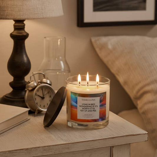 Candle - Orange/Blue Glass Lying In Bed with Lid, 12 Oz