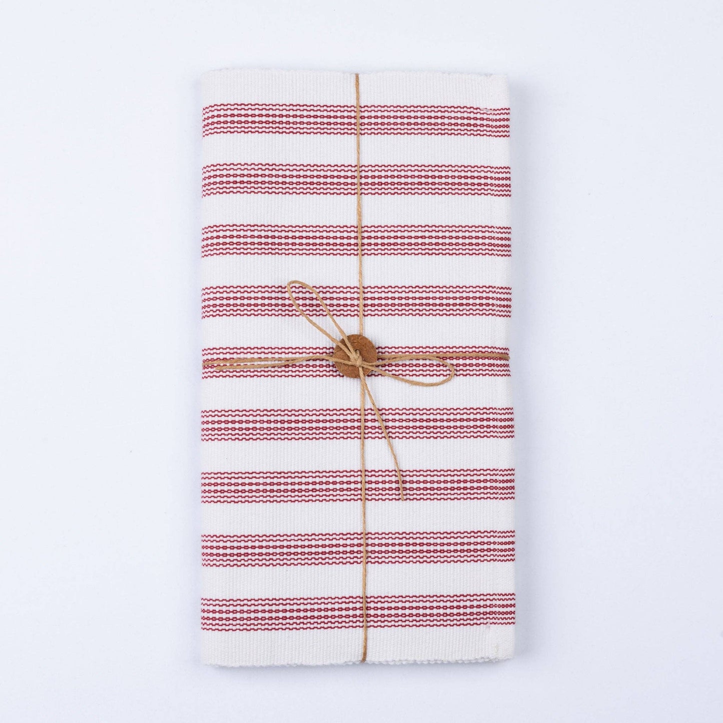 White & Red Stripe Woven Table Runner