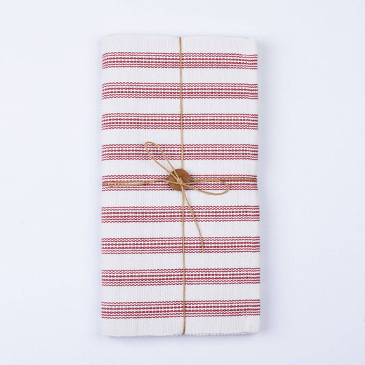 White & Red Stripe Woven Table Runner