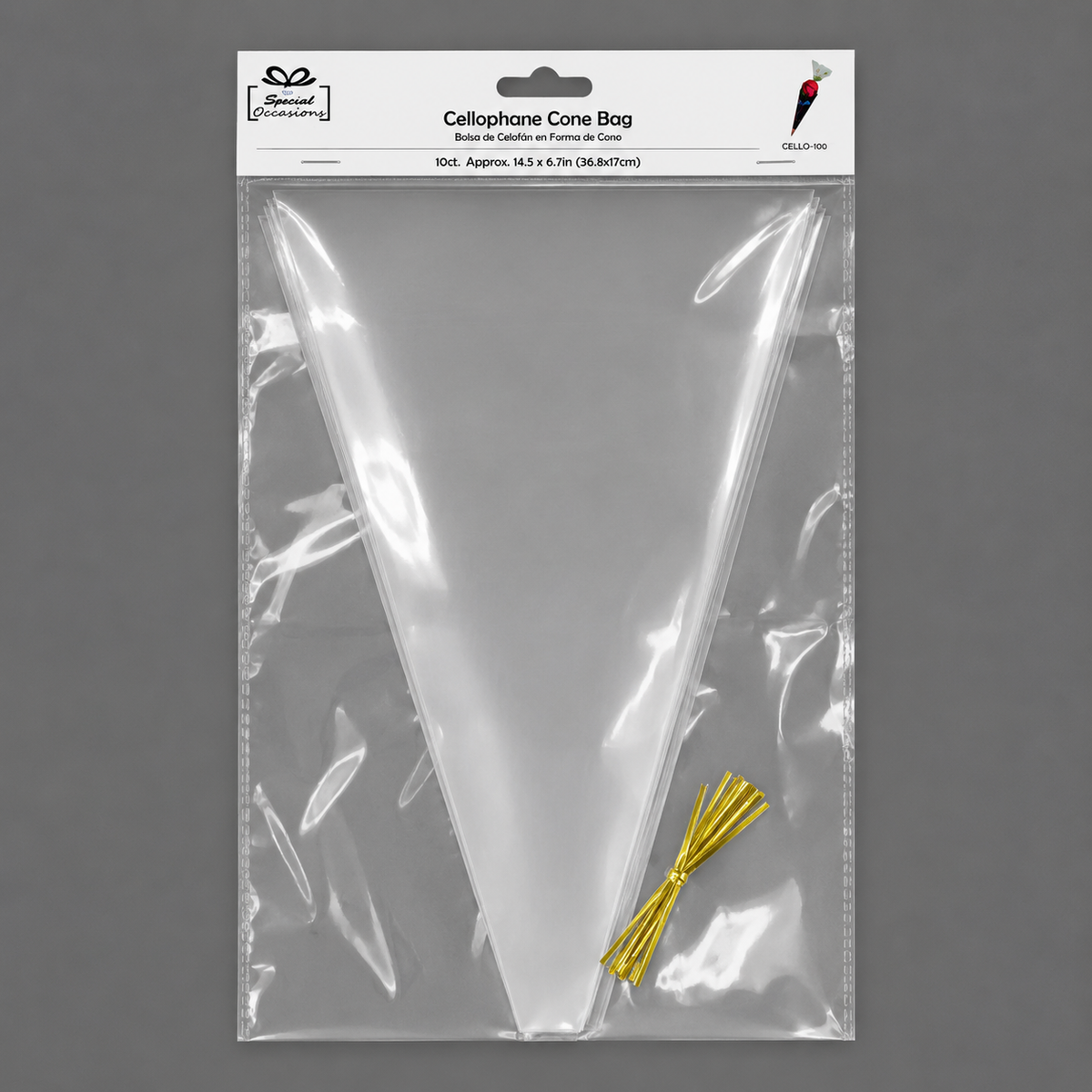 Cellophane Cone Bags with Twist Ties, 10ct, 14.5 x 6.7 in