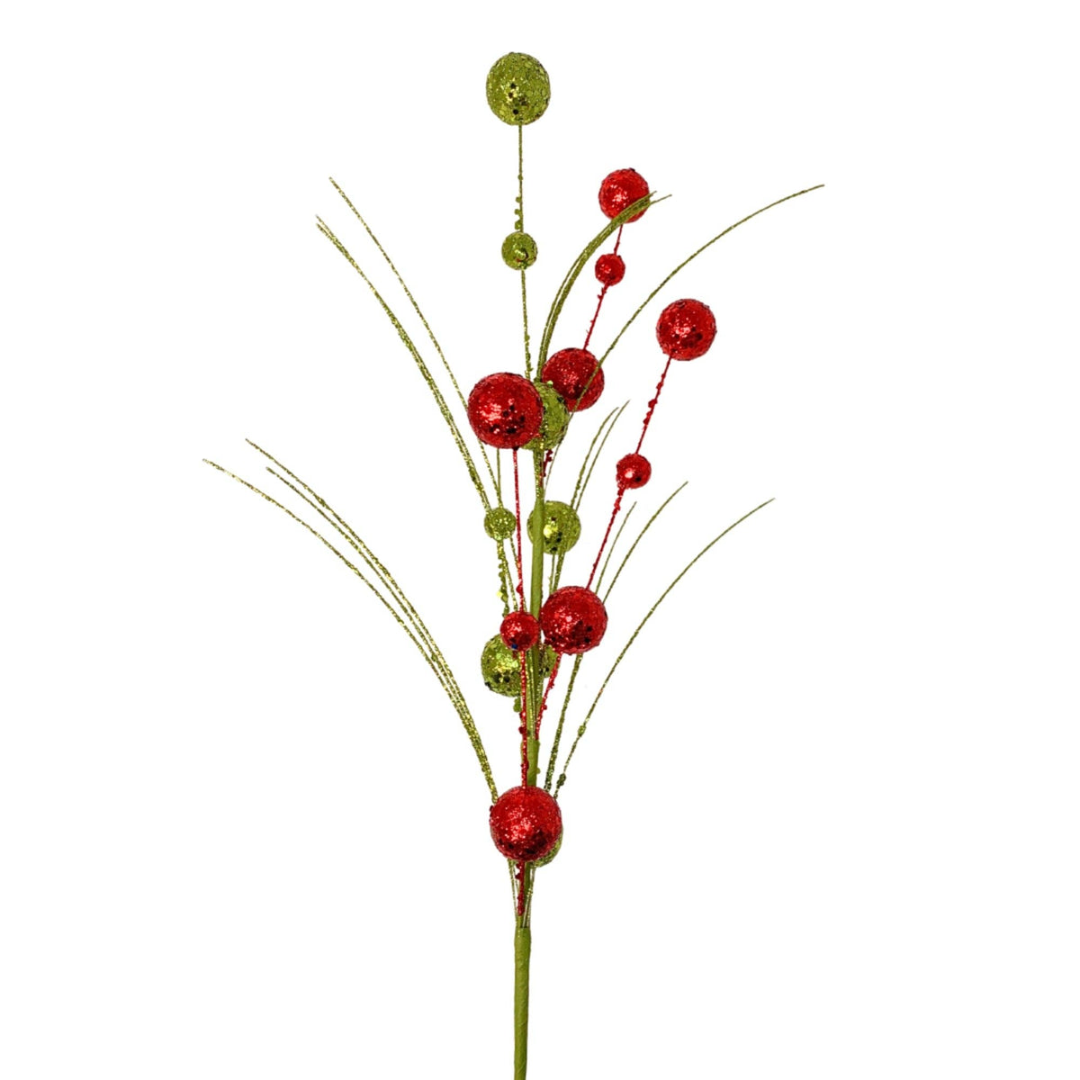 Mixed Size Glittered Ball Spray - Red/Green 27"
