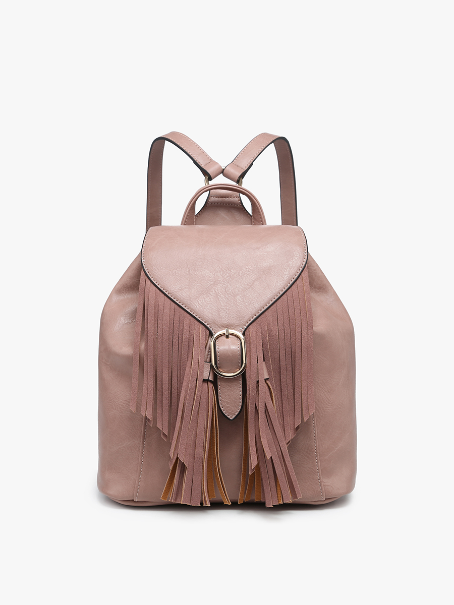 BP2349 Jewel Distressed Bucket Backpack w/ Fringe