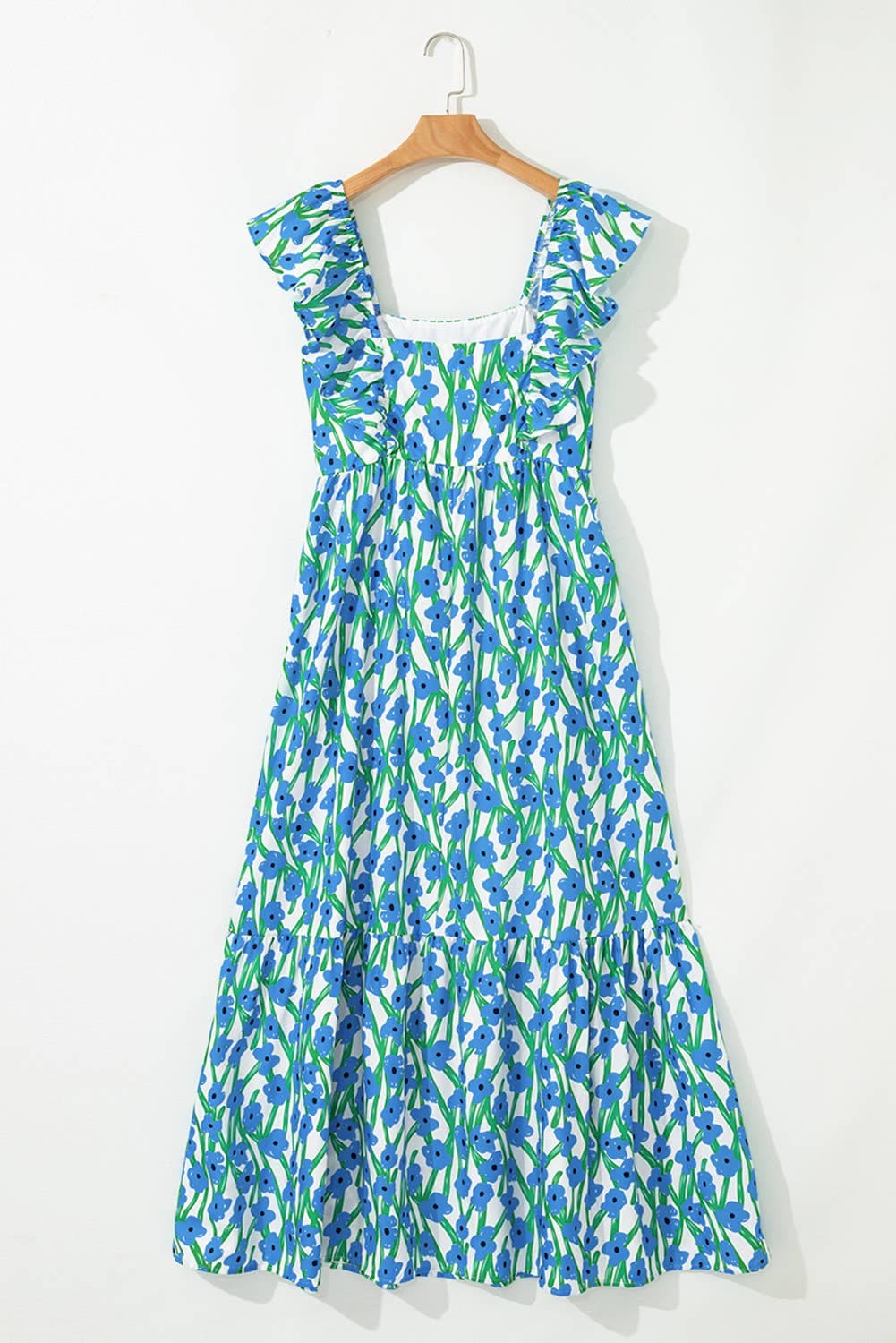 Plus Size Ruffle Trim Square Neck Floral Maxi Dress (S-4X)
