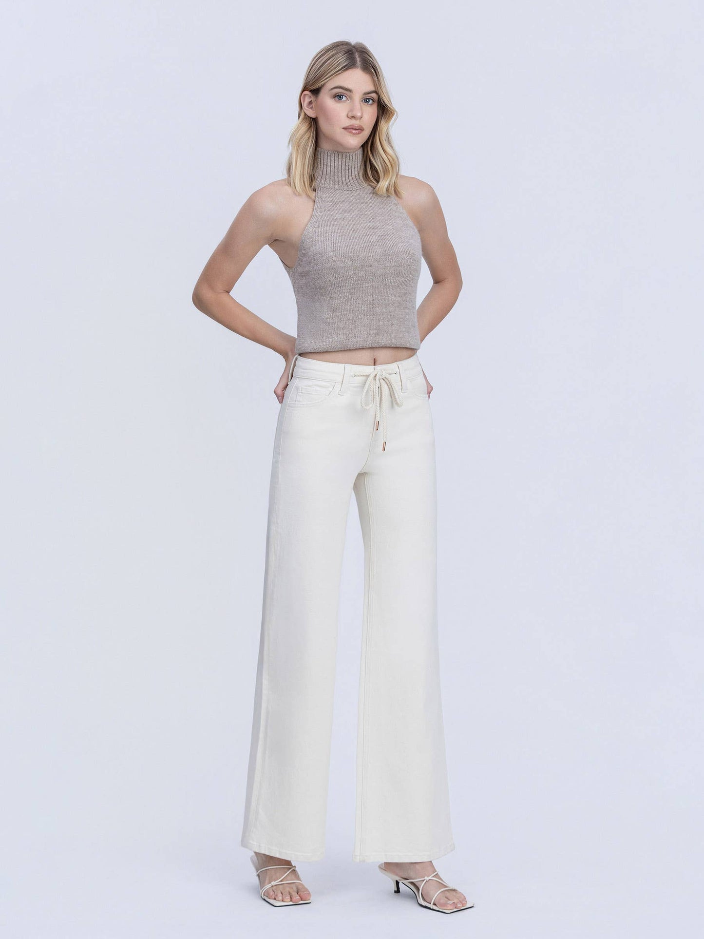 HIGH RISE NATURAL COLOR DRAWSTRING WIDE LEG JEANS T7259NTR