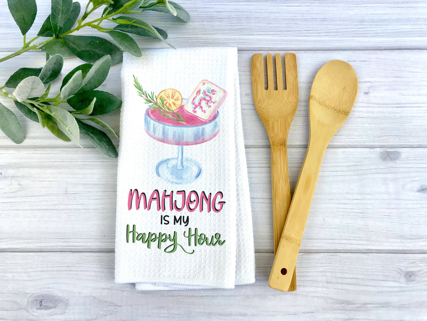 Mahjong Happy Hour Towel, Cocktail Tile Game Decor Hostess MMO