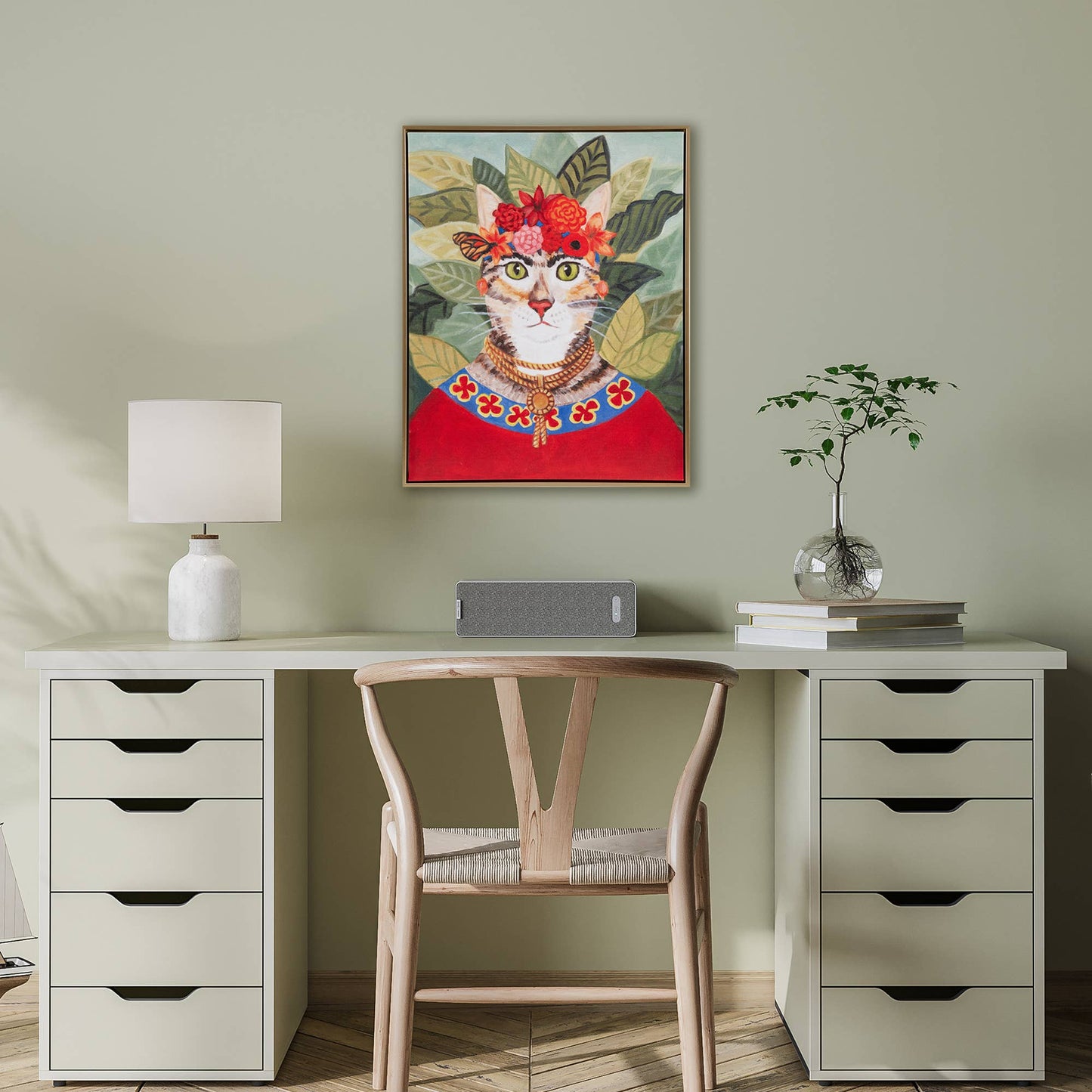 Royal Pet Portrait Framed Canvas Wall Art, Bohemian Cat