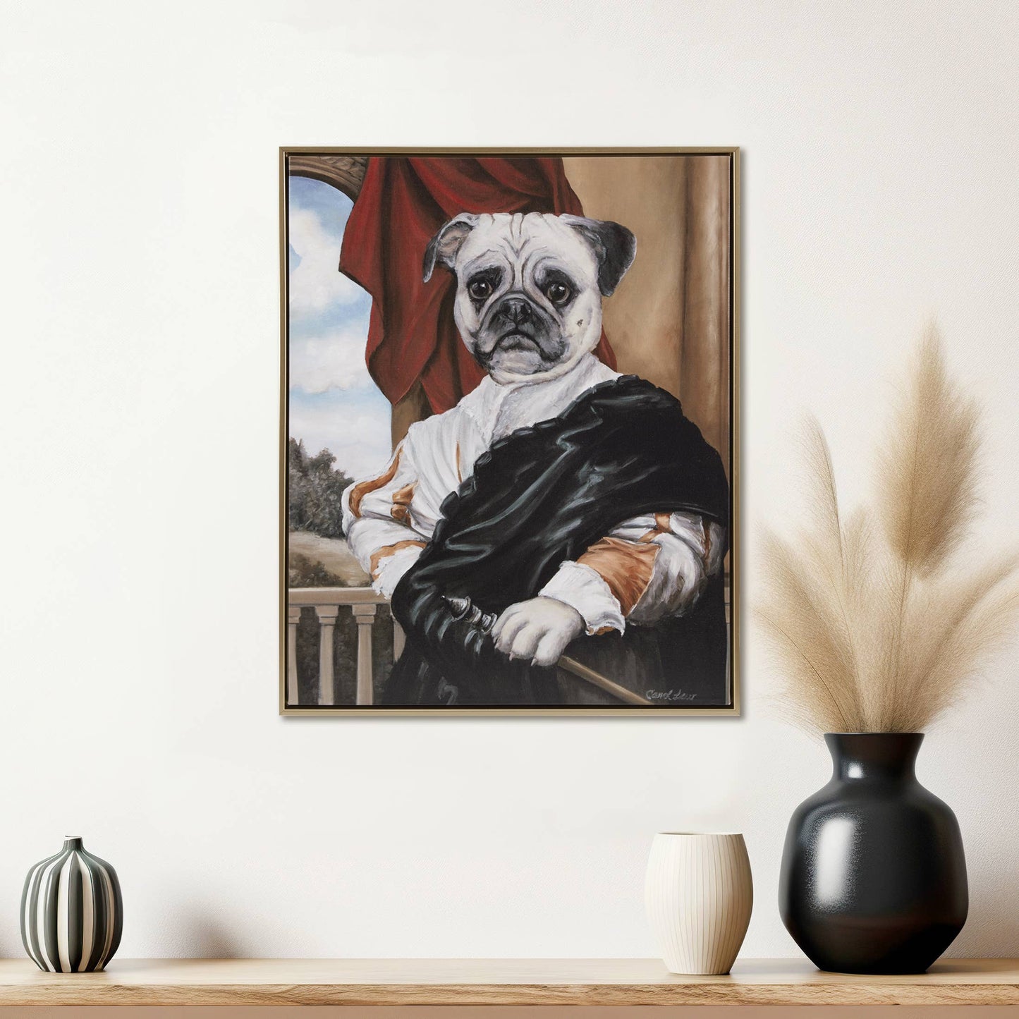 Royal Pet Portrait Framed Canvas Wall Art, Captain Pug Dog