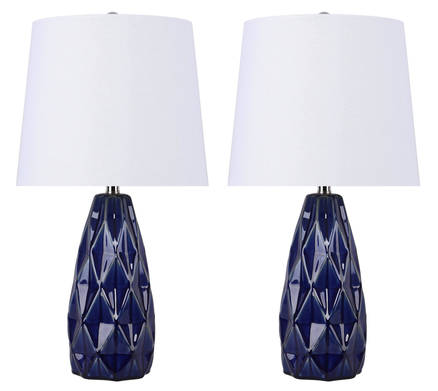 Ceramic Table Lamp w/ Faceted Base & Linen Shade 20.5”