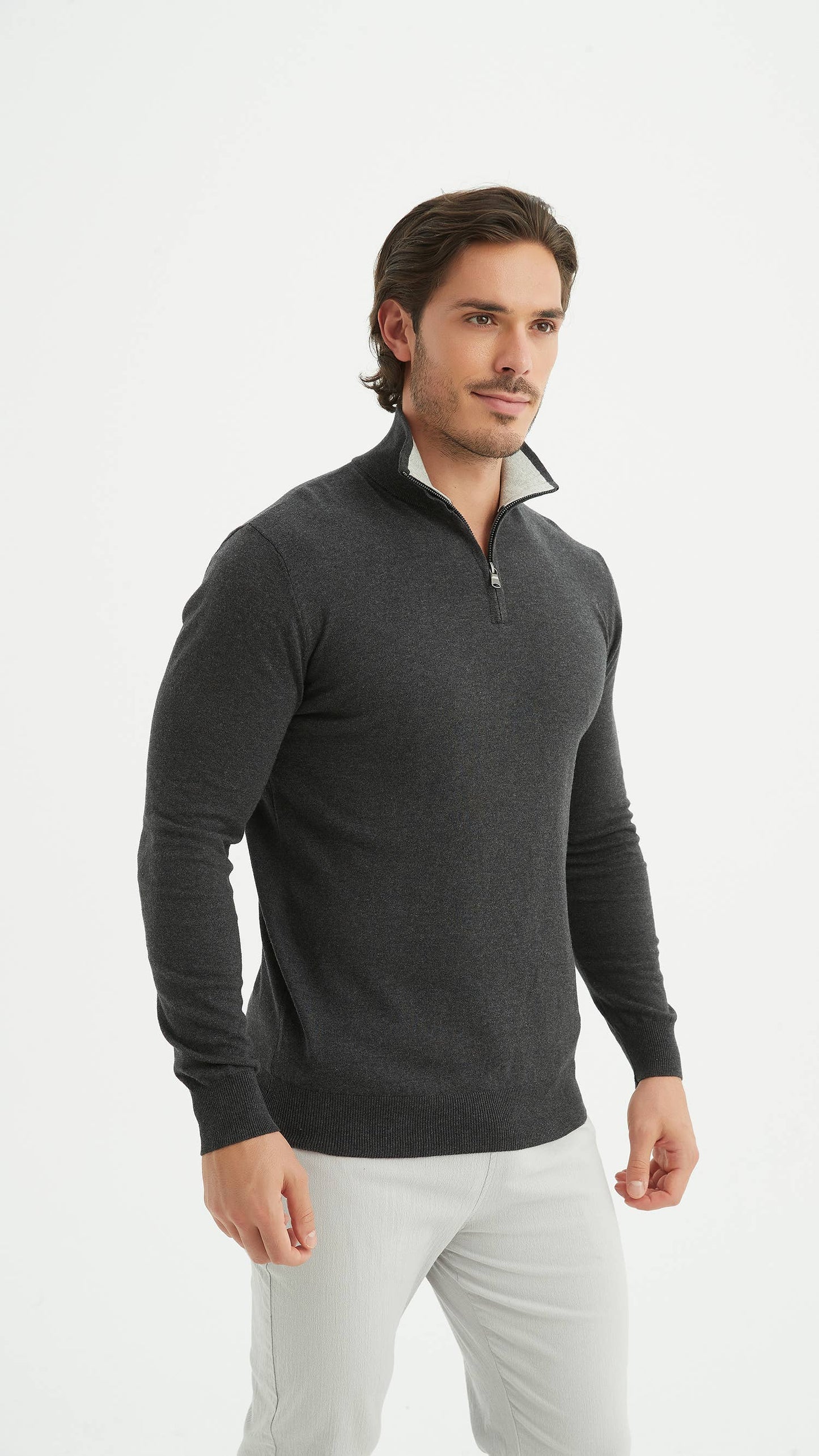Cotton jumper trucker collar - Anthracite