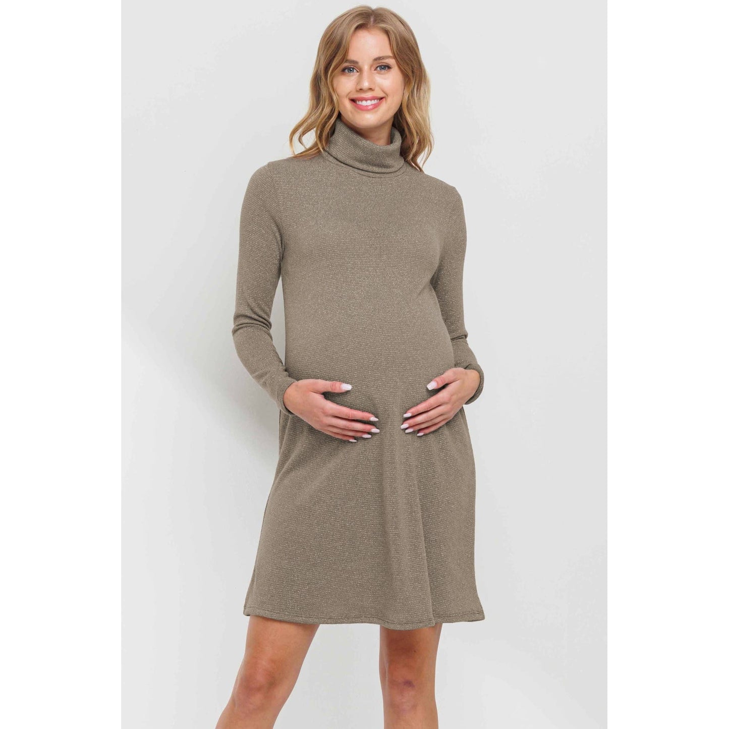 Turtle Neck Shimmer Knit Maternity Dress