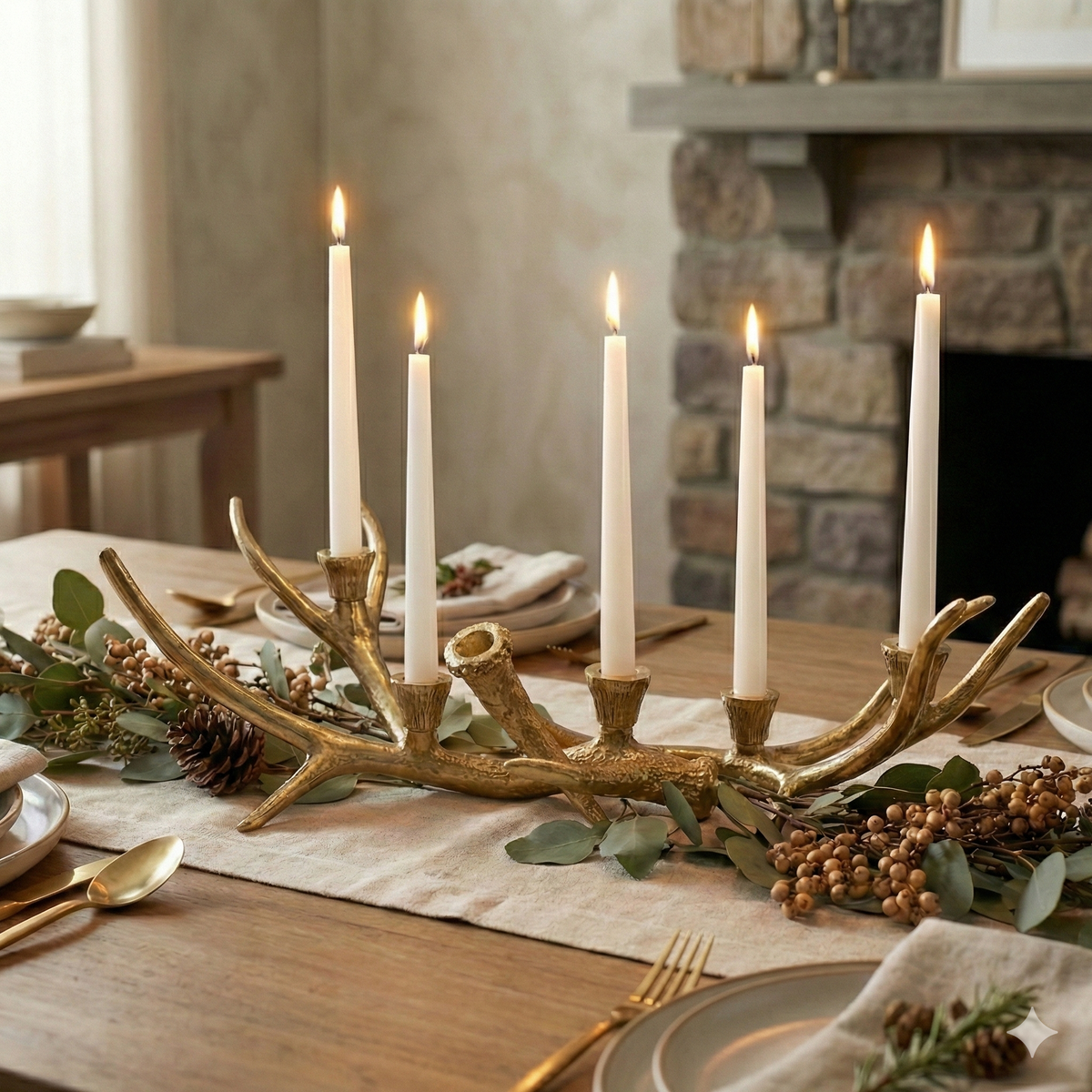 Gold Antler Taper Candle Holder