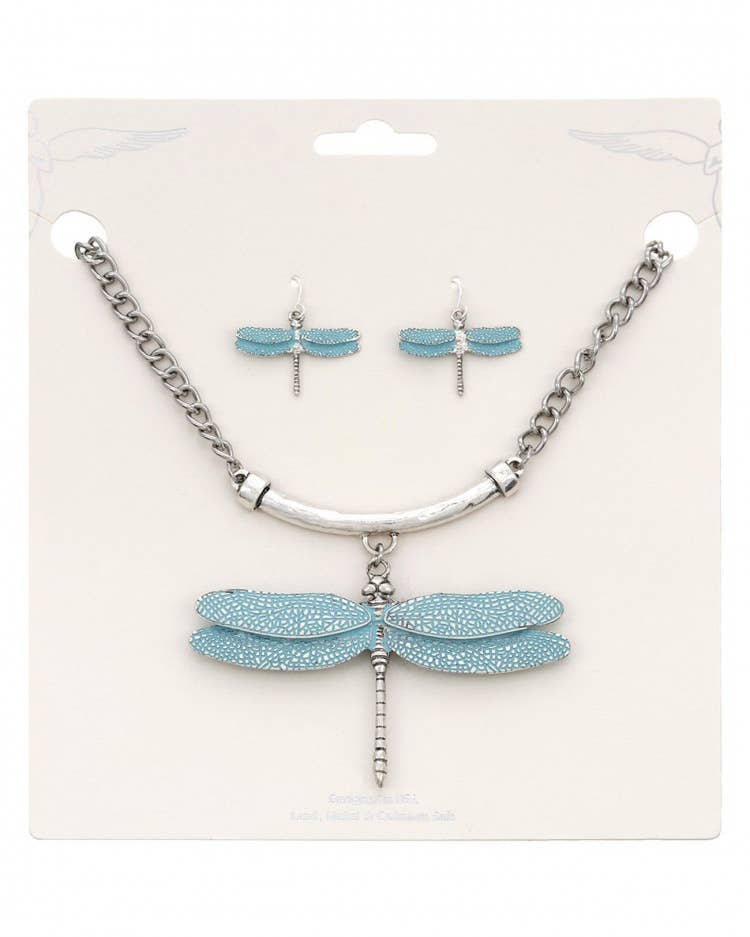 FR5106 3D Turquoise Dragonfly Necklace Set