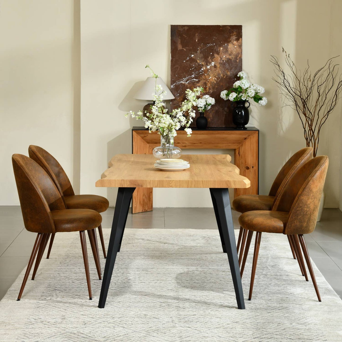 5-Piece Dining Set-63" Wave-Edge Table and Chair Options