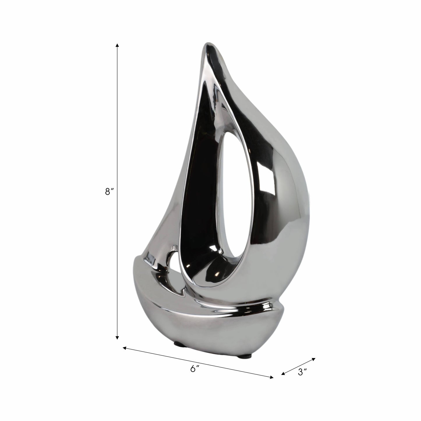 Ceramic Coastal Sailboat Sculpture Decor - Silver, 8 in.