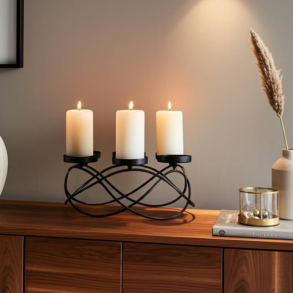 Metal Curved 6 Round Platforms Candle Holder - Black, 6 in.