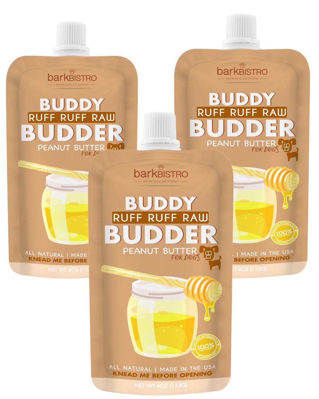 Dog Peanut Butter - 4oz Squeeze Packs Ruff Ruff Raw Budder