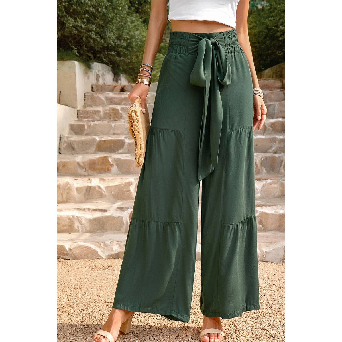 High Waist Knot Elastic Solid Pant
